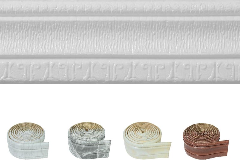 WAPANE 180" x 3.1" Peel Stick Foam Molding Baseboard Trim Self Adhesive, Crown Molding Wallpaper Border Flexible, 3D Wall Edging Lines Foam Wall Base Moulding Trim - Image 1